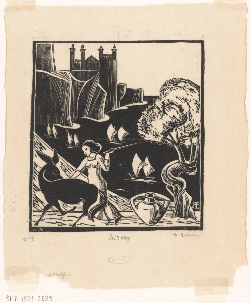 Frau, die einen Esel treibt von Bernard Essers (signed by artist)