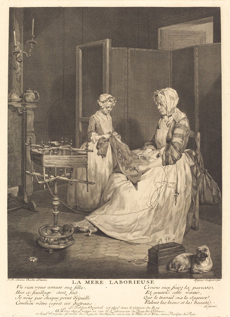 Die fleißige Mutter von Bernard Lépicié after Jean Siméon Chardin