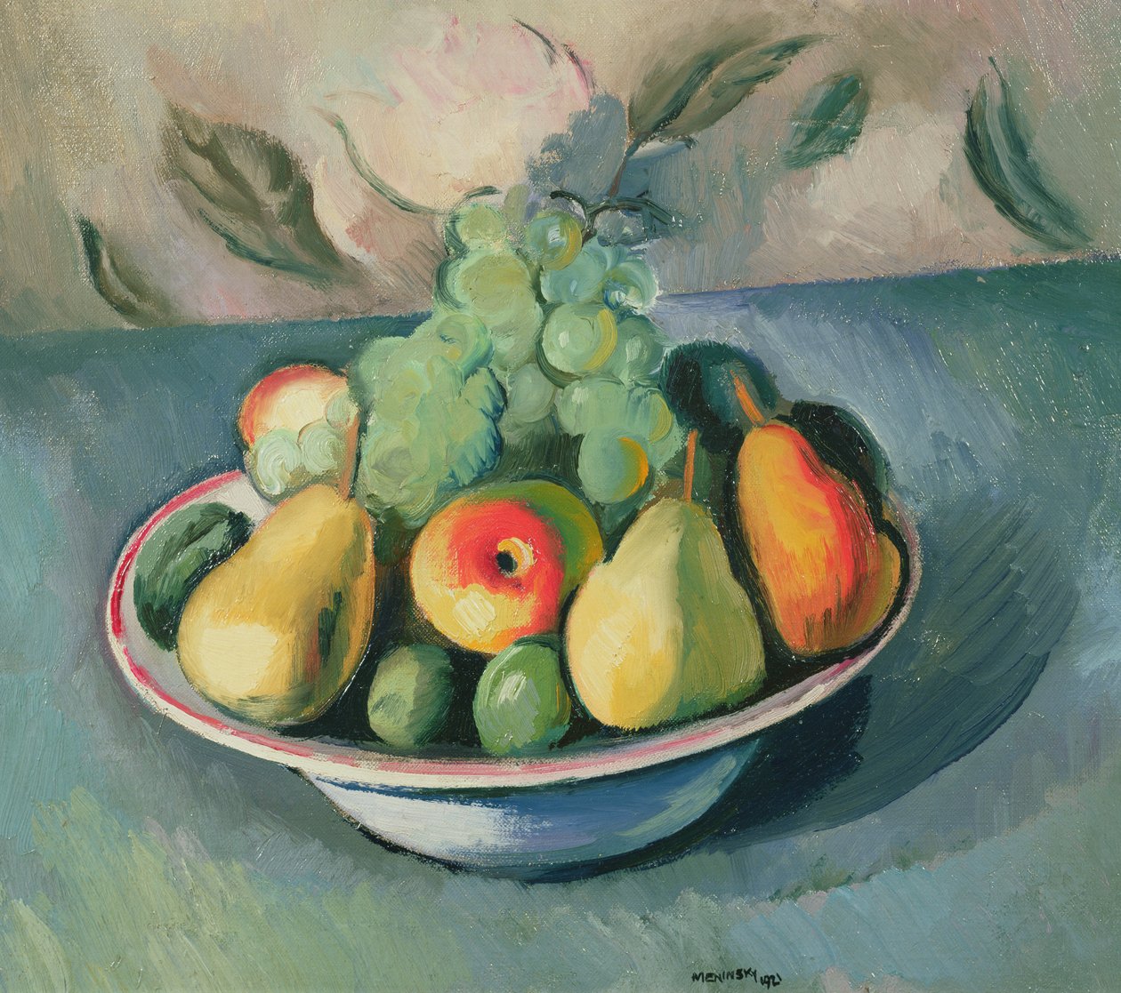 Ein Stillleben mit Obst in einer Schale von Bernard Meninsky