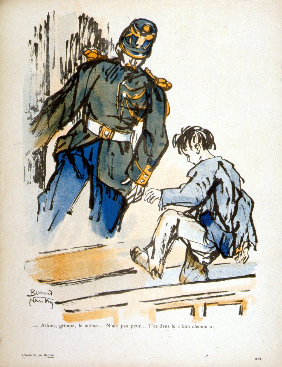 Kind und Polizist (Gravur) von Bernard Naudin