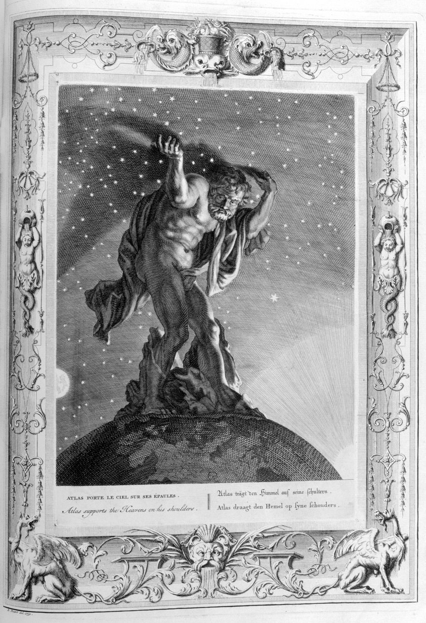 Atlas trägt den Himmel auf seinen Schultern, 1733 von Bernard Picart