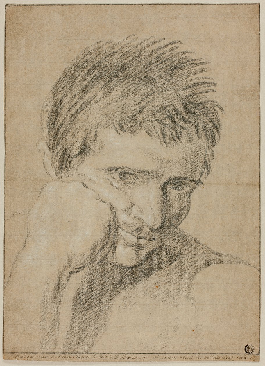 Büste eines jungen Mannes, der sein Kinn auf die Hand stützt von Bernard Picart