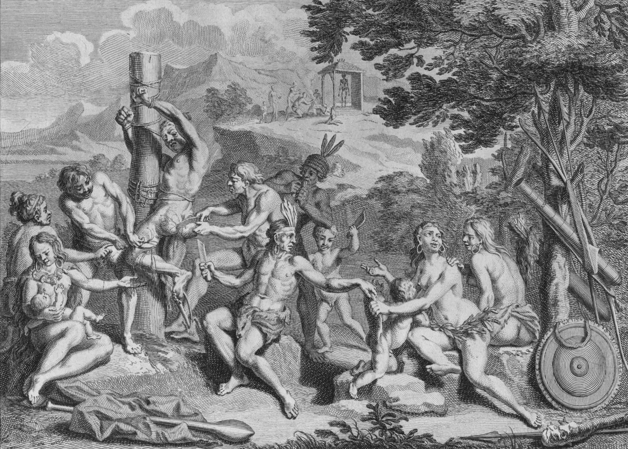 Gefangener, geopfert von den Antis, 1723 von Bernard Picart