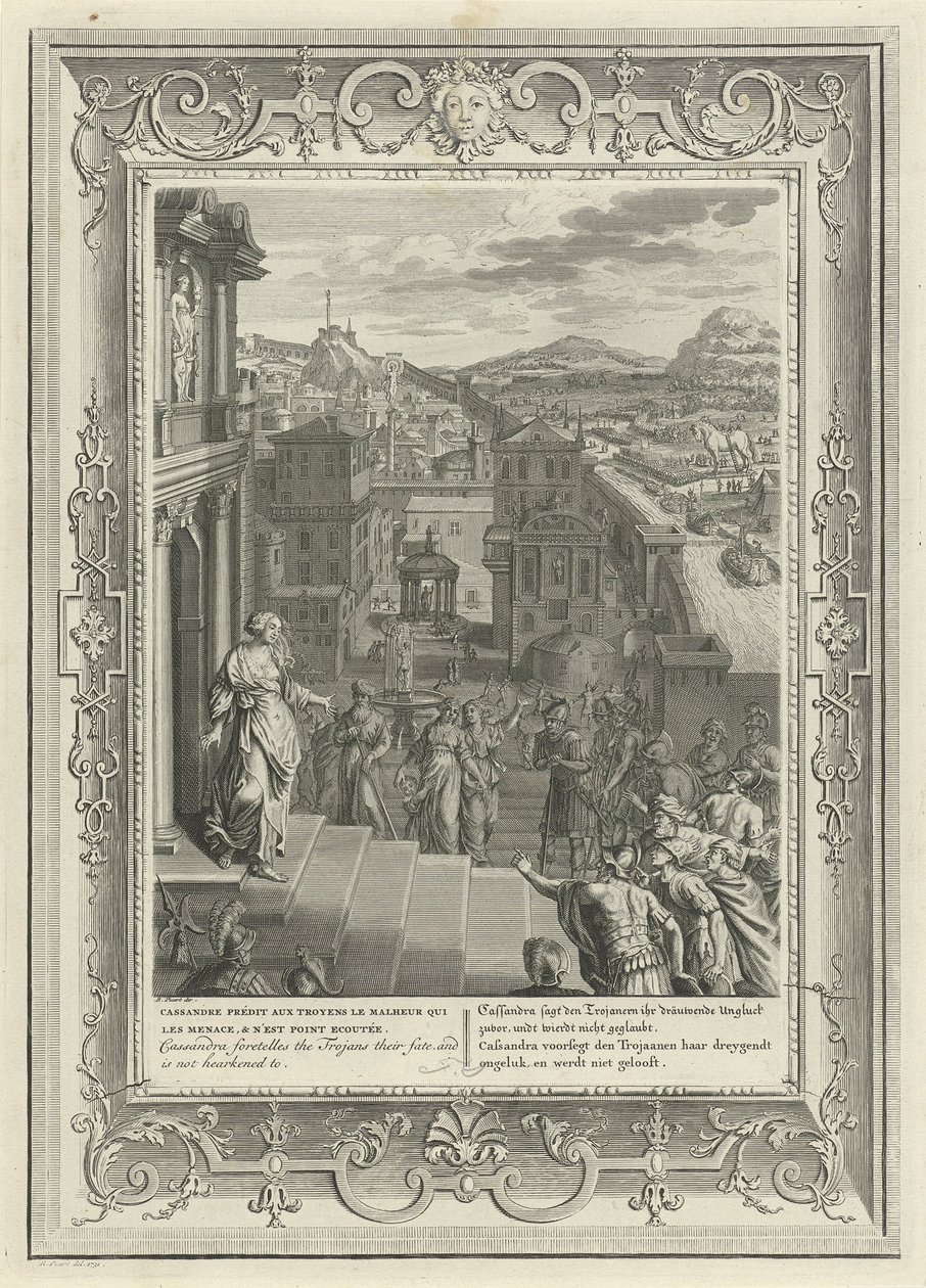 Kassandra sagt den Untergang Trojas voraus, 1731 von Bernard Picart