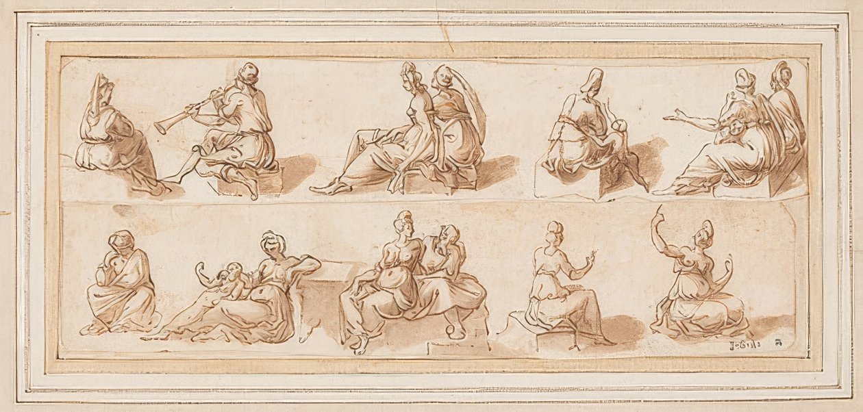 Skizzenblatt mit mehreren Figuren von Bernard Salomon