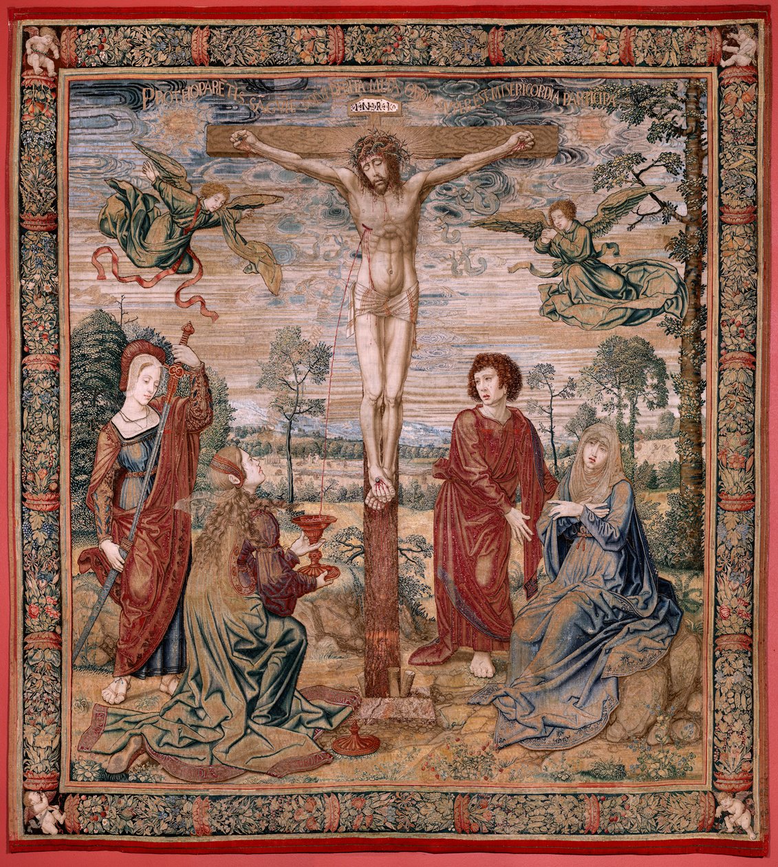 Flämischer Wandteppich. Serie Baldachin von Karl V. Christus der Barmherzige von Bernard van Orley