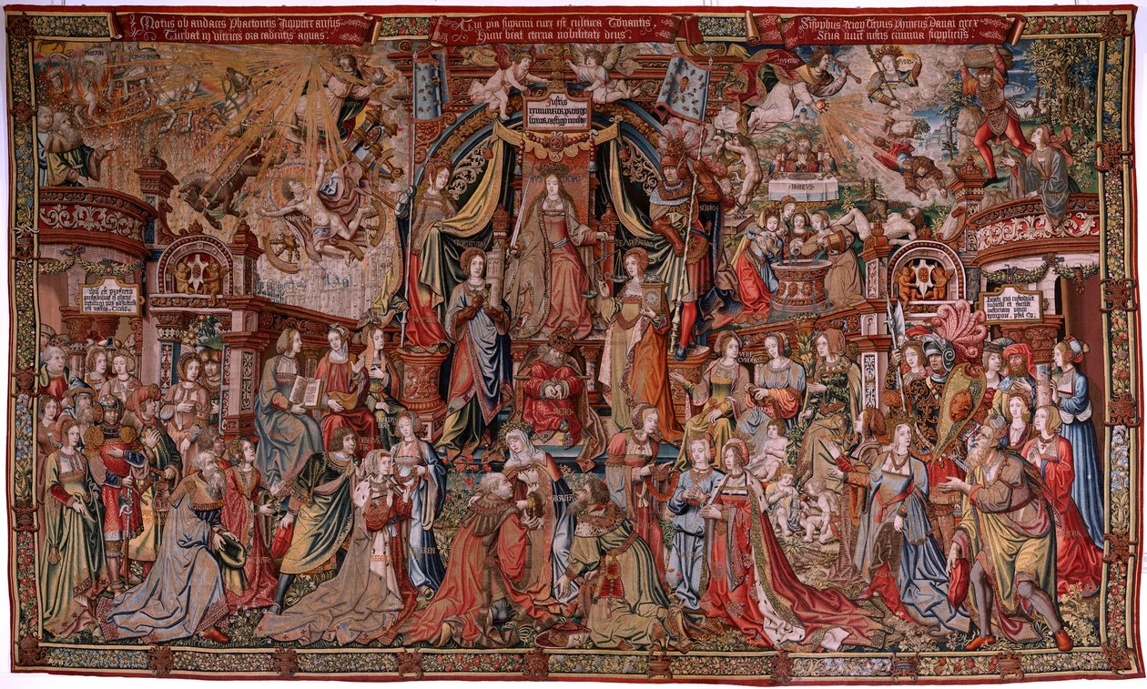 Flämischer Wandteppich. Serie Die Ehren. Gerechtigkeit (La Justicia, Los Honores). Neunter Wandteppich der Serie. Modell Zeichner aus dem Kreis von Bernard van Orley und Jan Gossaert (Mabuse). Herstellung Pieter van Aelst, Brüssel. Ca 1550. Stoff Gold, Sil von Bernard van Orley