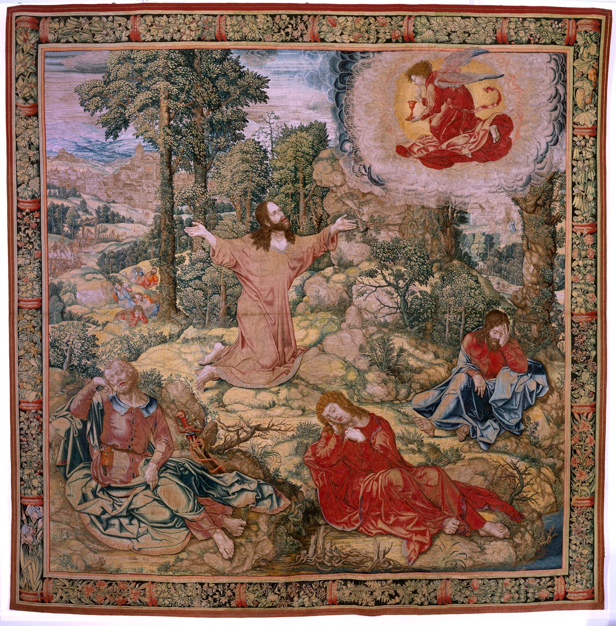 Flämischer Wandteppich. Serie Die Passion Christi (De vierkante passie). Christus am Ölberg (Christus in de Hof van Olijven). Herstellung Pieter de Pannemaeker, Brüssel. Zeichner Barend van Orley. Ca 1518-1522. von Bernard van Orley