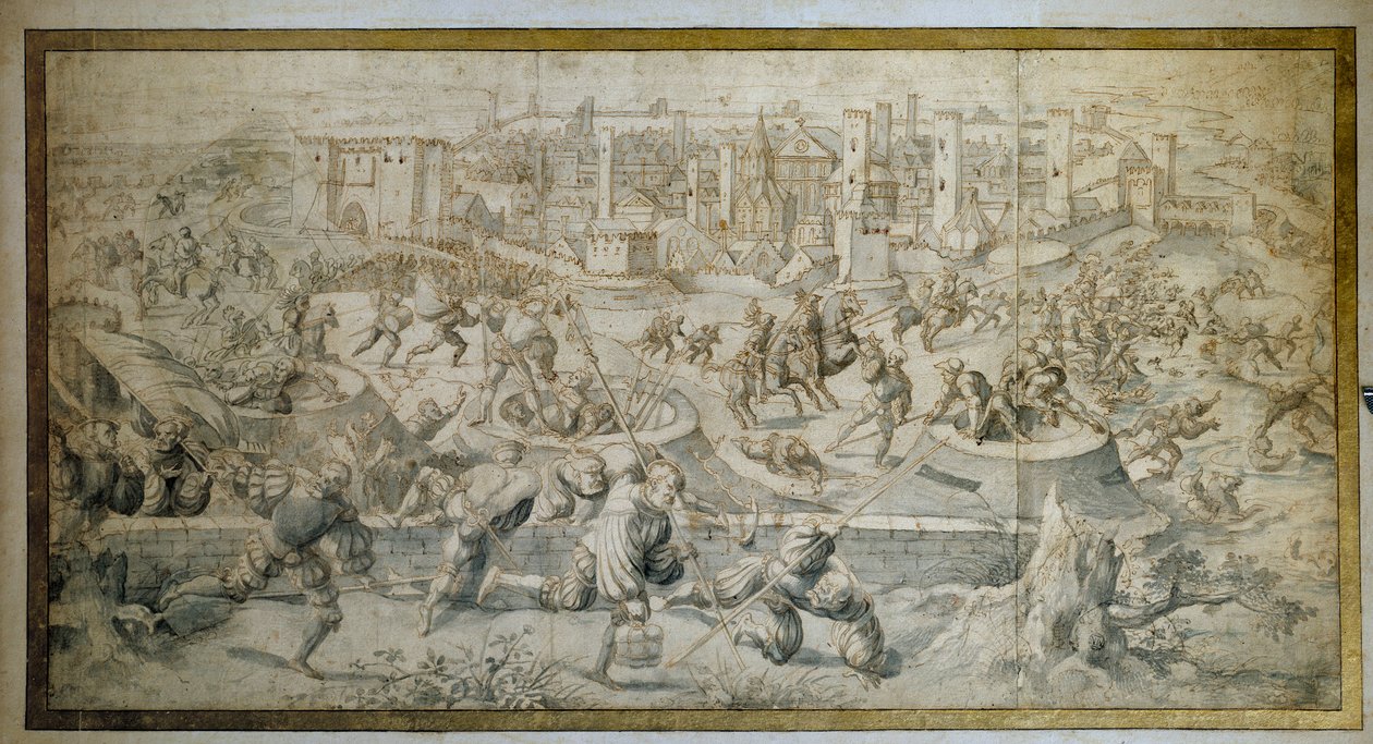 Sechster Italienischer Krieg (1521-1526): „Die Schlacht von Pavia am 25. Februar 1525, Auszug aus der Garnison von Pavia und den Schweizern“ von Bernard van Orley