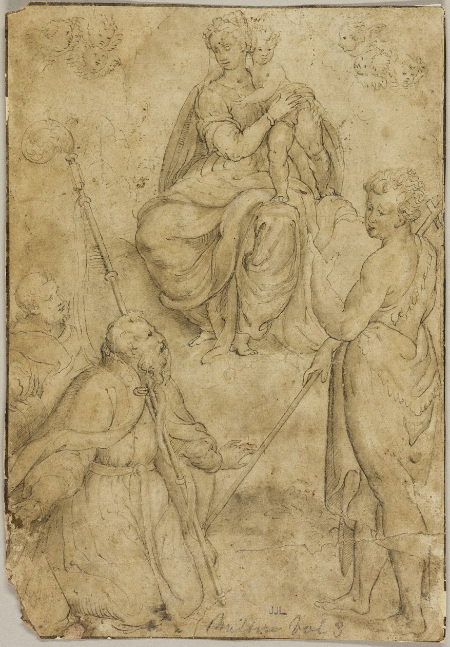 Sitzende Madonna mit Kind, Bischofs- und Mönchsheiligen und Johannes dem Täufer von Bernardino Campi