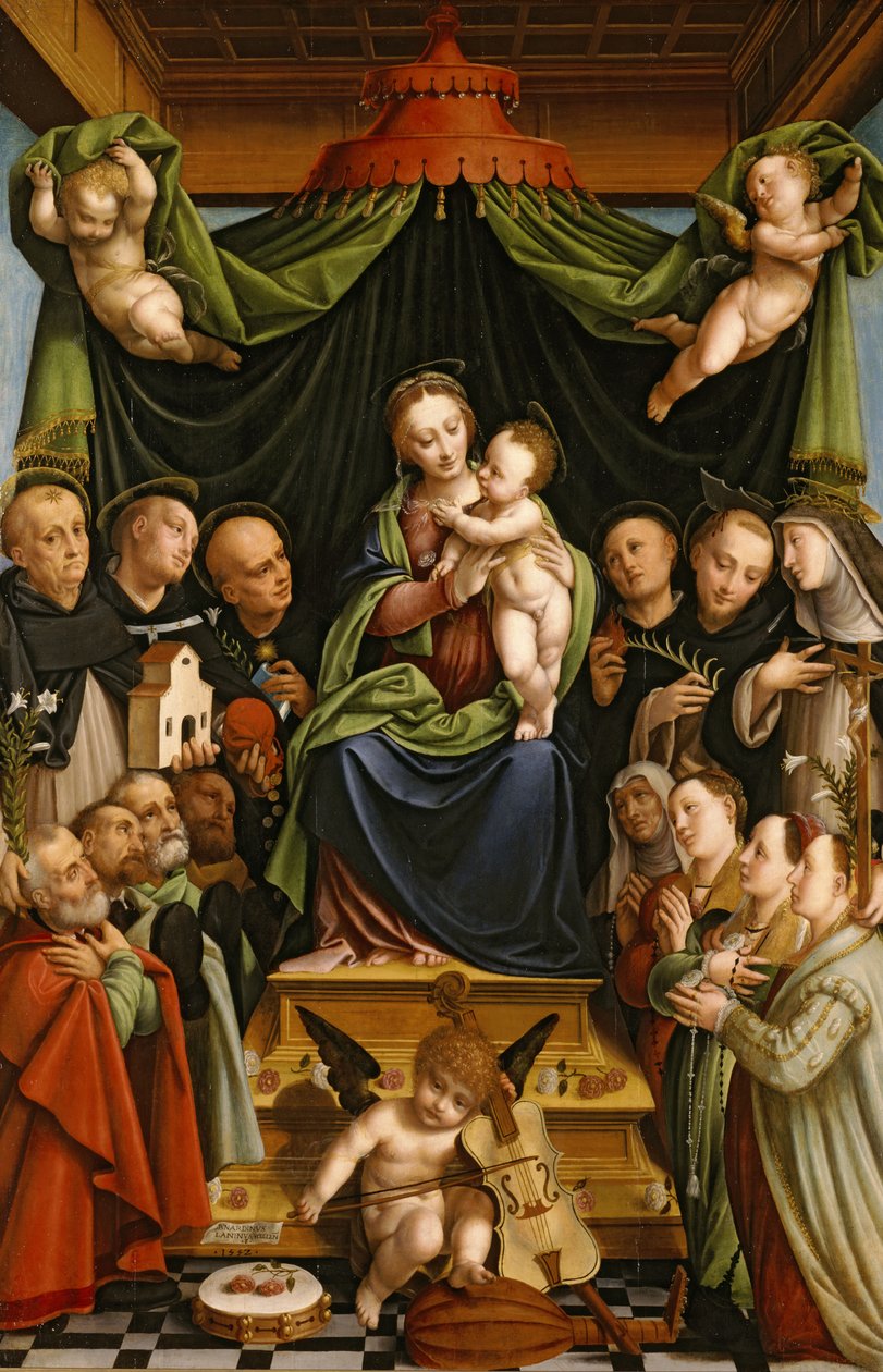 Madonna und Kind auf dem Thron mit Heiligen und Stiftern von Bernardino Lanino