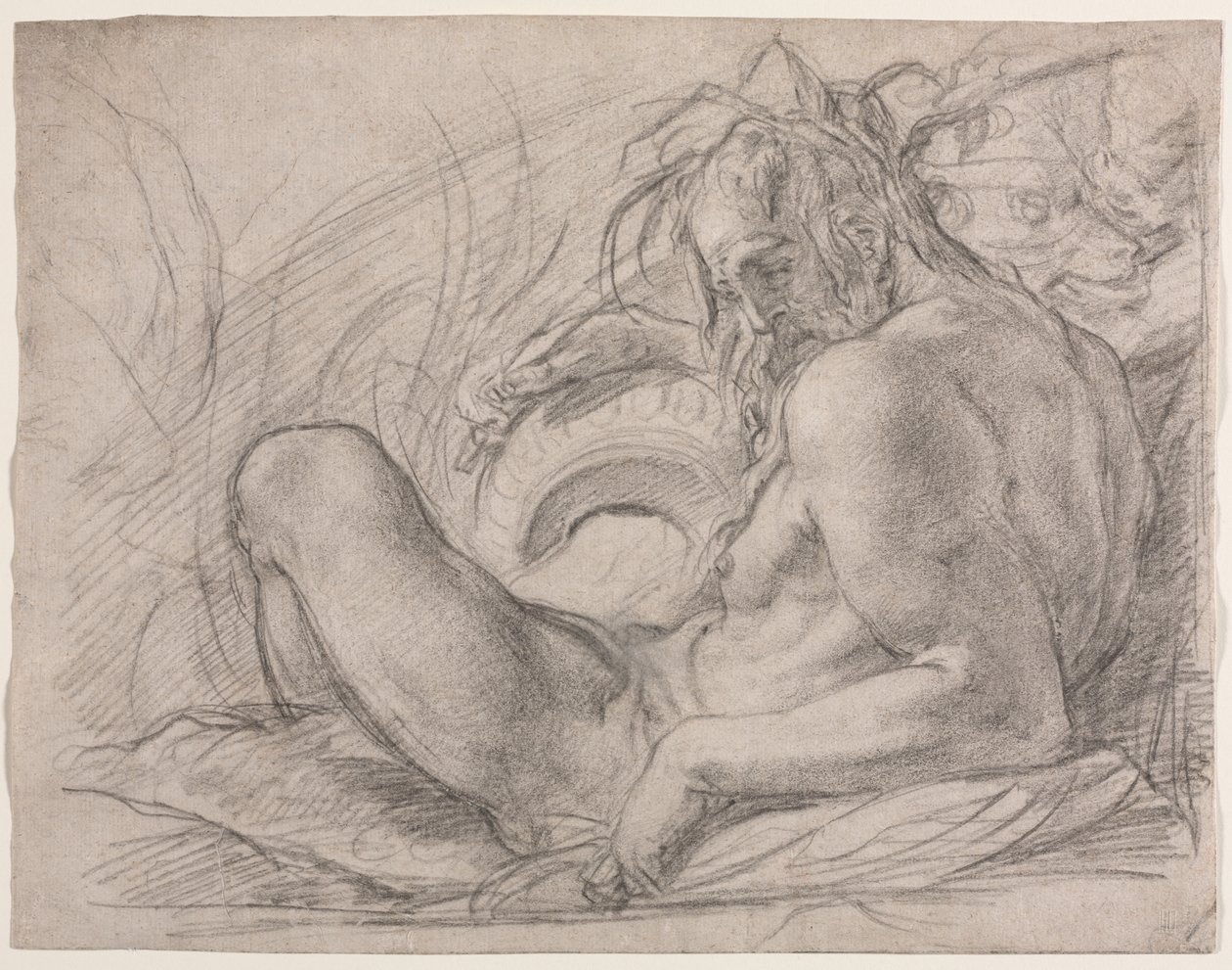 Der Flussgott Tiber (Studie für ein Fresko, Wunder des Schnees oder die Gründung von Santa Maria Maggiore, Rom in der Canigiani-Kapelle von S. Felicita, Florenz) von Bernardino Poccetti