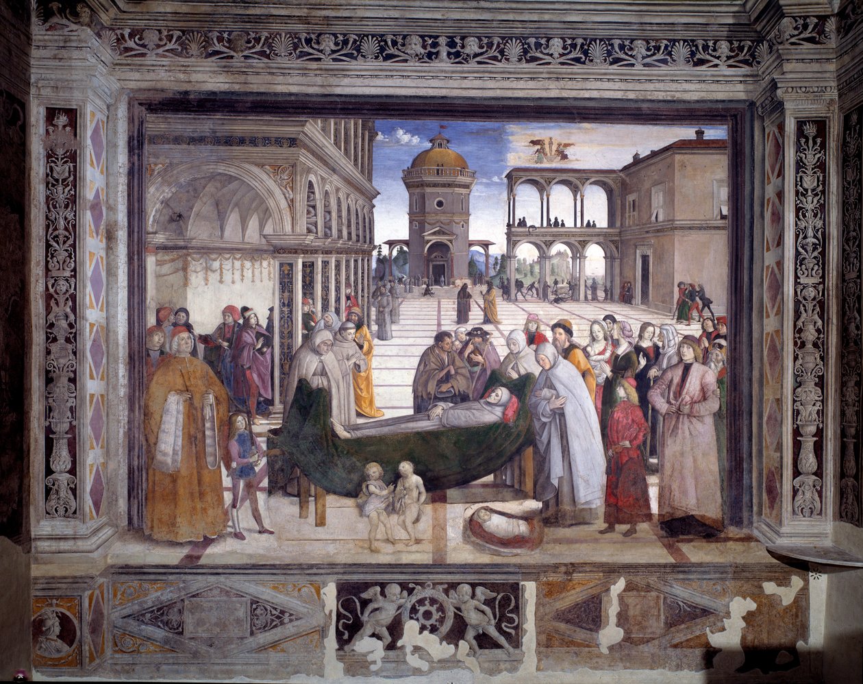 Geschichte des Heiligen Bernhardin, der Tod des Heiligen von Bernardino di Betto Pinturicchio