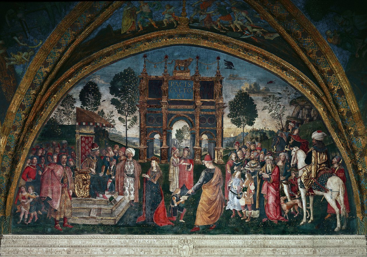 Der Streit der hl. Katharina von Alexandria mit dem Philosophen vor dem römischen Kaiser Maxentius von Bernardino di Betto Pinturicchio