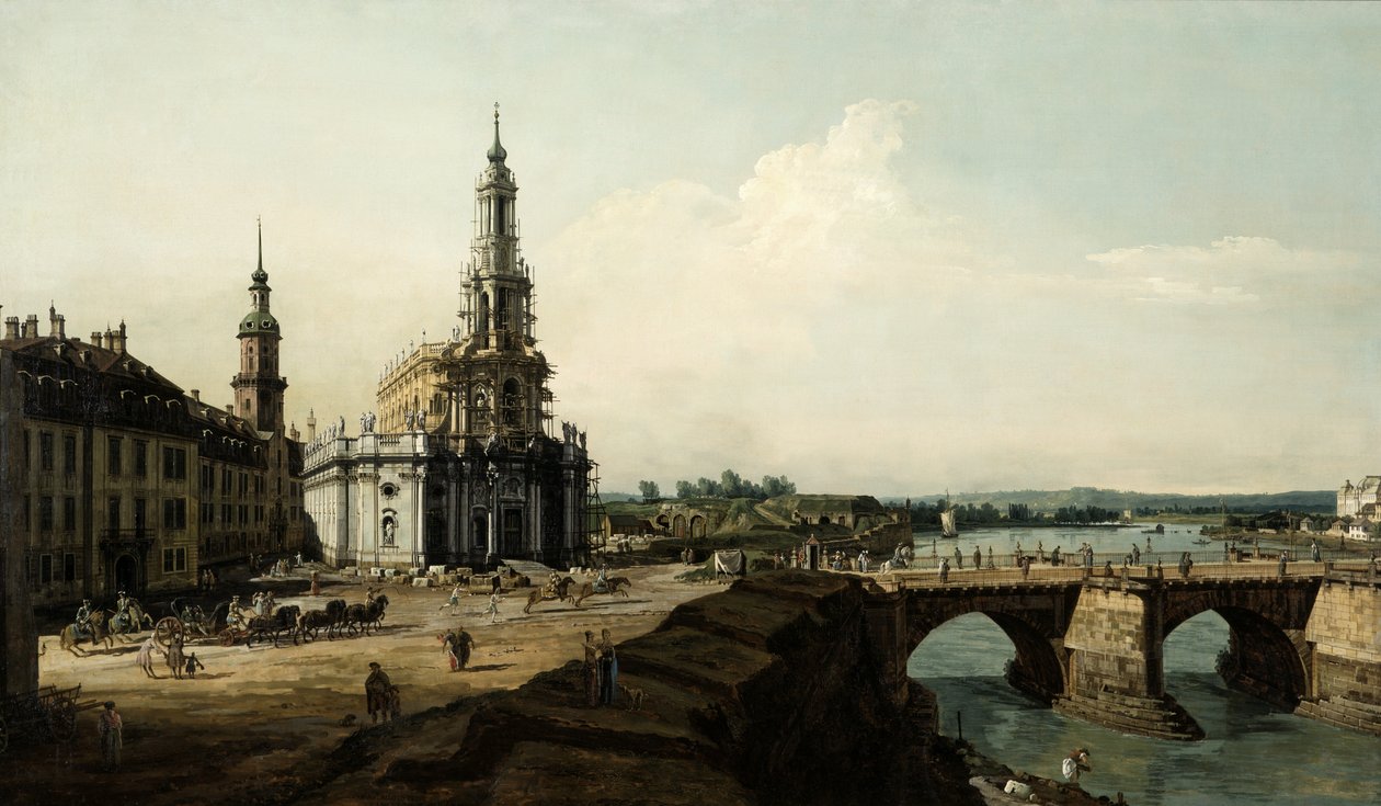 Blick auf Dresden vom linken Ufer der Elbe, vom Brückenkopf des historischen Stadtzentrums von Bernardo Bellotto