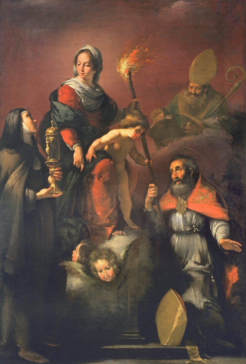 Madonna und Kind mit St. Klara, St. Ambrosius und St. Erasmus von Bernardo Strozzi