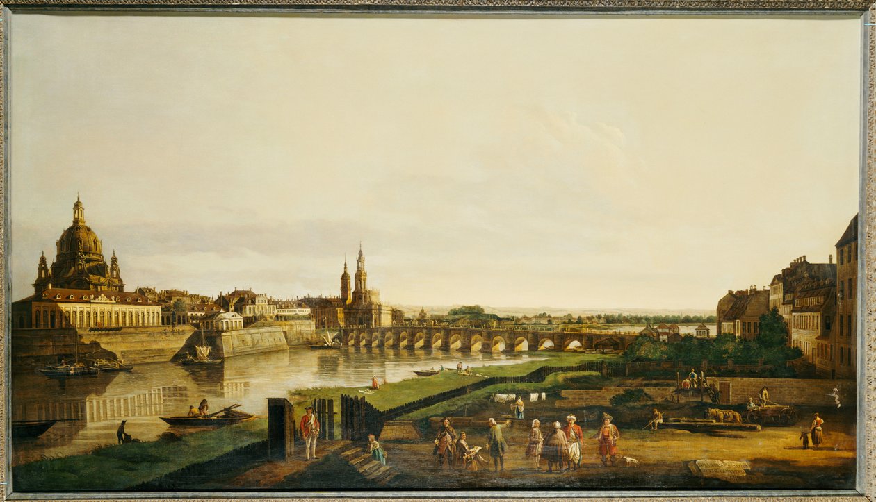 Ansicht von Dresden vom rechten Ufer der Elbe oberhalb der Augustusbrücke von Bernardo Bellotto