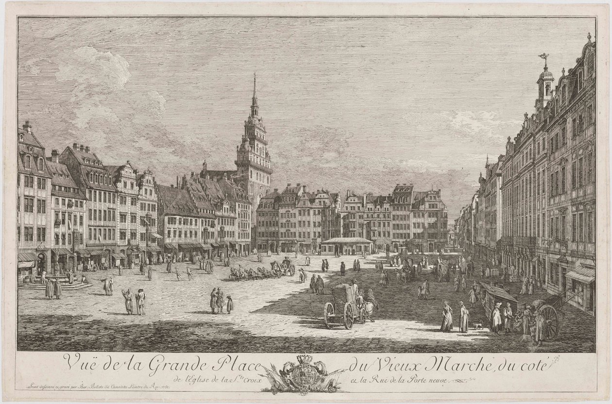 Der Altmarkt zu Dresden von der Schlossstraße aus, Blatt der Folge "Dresdner Veduten" von Bernardo Bellotto