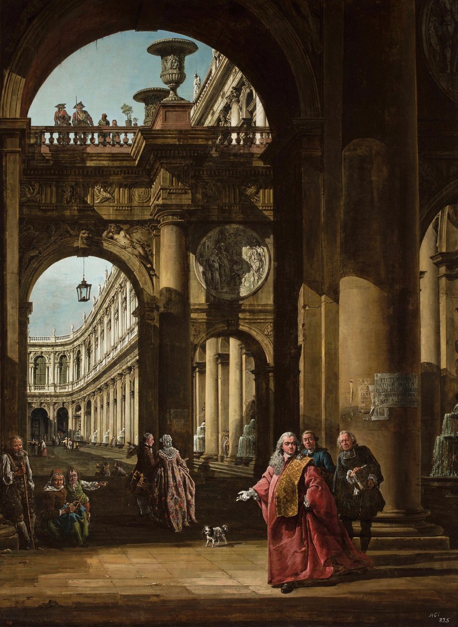 Architekturfantasie mit venezianischem Edelmann von Bernardo Bellotto