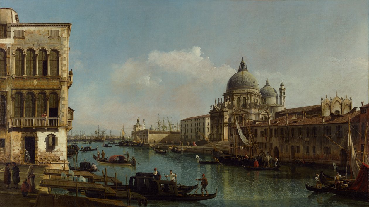 Blick auf den Canal Grande: Santa Maria della Salute und die Dogana vom Campo Santa Maria Zobenigo, ca. 1743 von Bernardo Bellotto