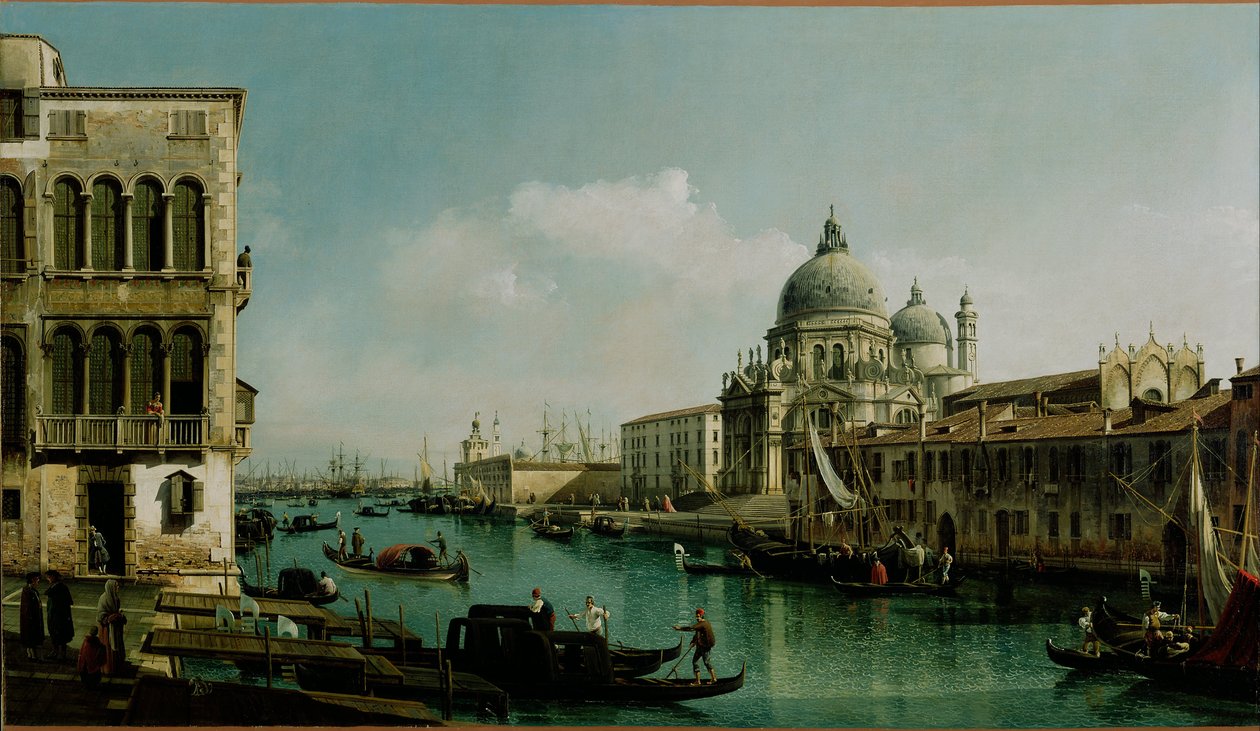 Blick auf den Canal Grande: Santa Maria della Salute und die Dogana vom Campo Santa Maria Zobenigo von Bernardo Bellotto