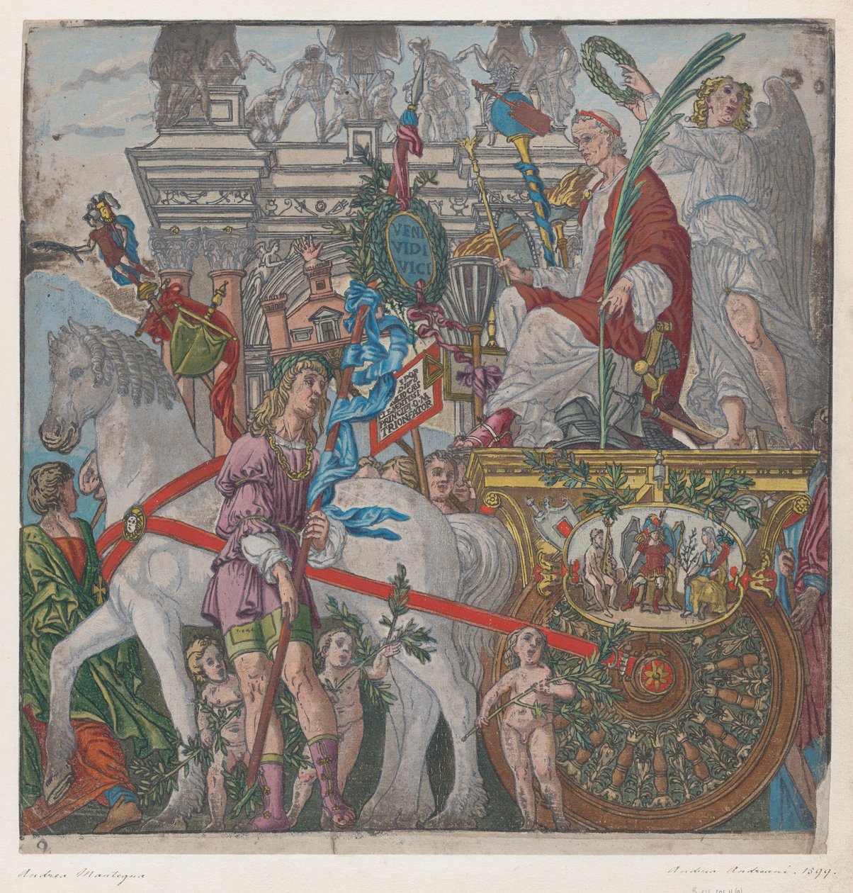 Blatt 9: Julius Caesar in seinem von Pferden gezogenen Wagen, aus Der Triumph des Julius Caesar von Bernardo Malpizzi