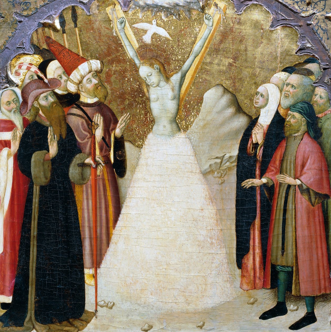 Das Martyrium der hl. Eulalia, Detail (vom Predella eines Altars) aus der Kathedrale von Vic, von Bernat Martorell, katalanische gotische Kunst von Bernardo Martorell