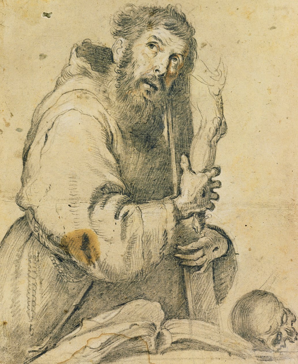 Heiliger Franziskus hält ein Kruzifix in seinen Armen von Bernardo Strozzi