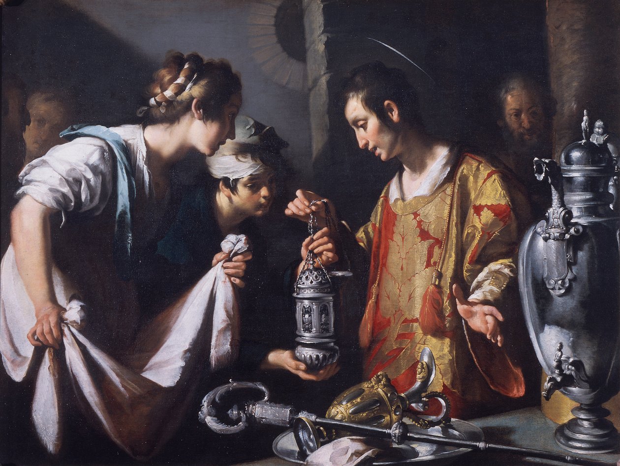 Der heilige Laurentius verteilt die Reichtümer der Kirche, um 1625 von Bernardo Strozzi