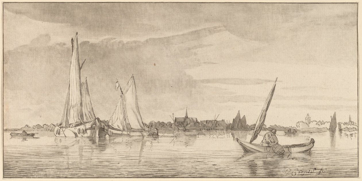 Fluss mit Stadt, 1775 von Bernhard Schreuder