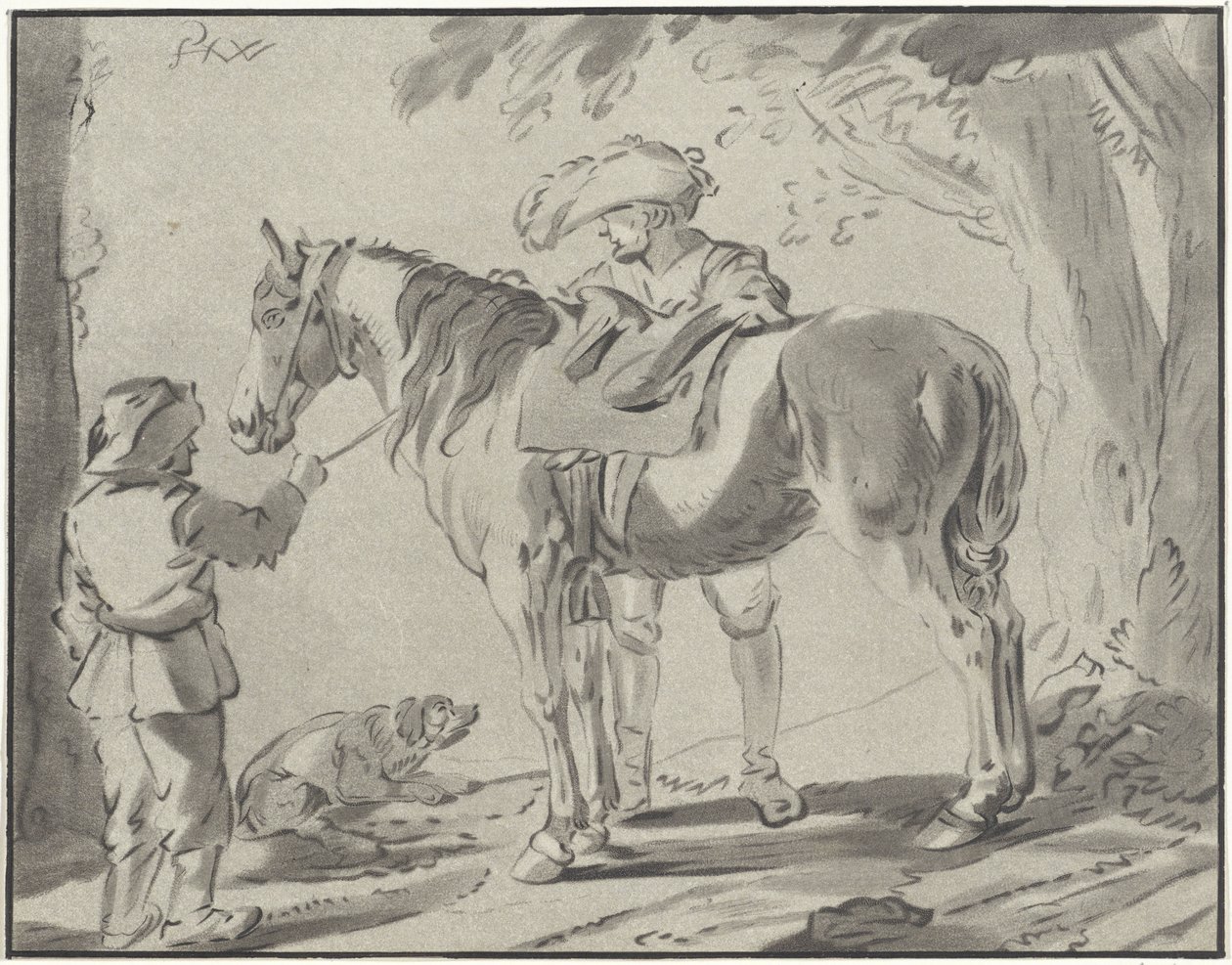 Zwei Männer bei einem Pferd von Bernhard Schreuder