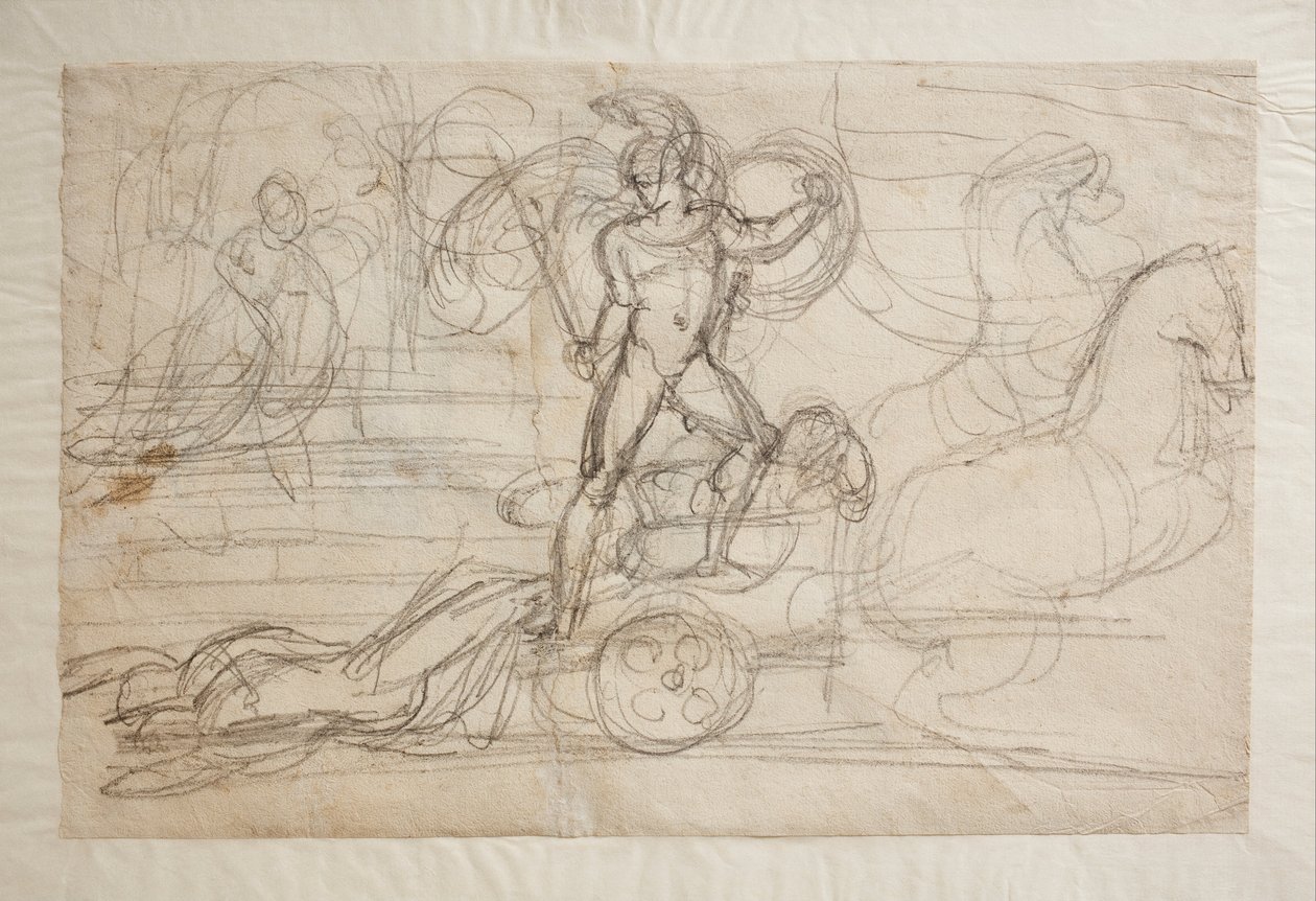 Achilles schleift Hektors Körper hinter seinem Wagen. Paolo und Francesca(?) von Bertel Thorvaldsen