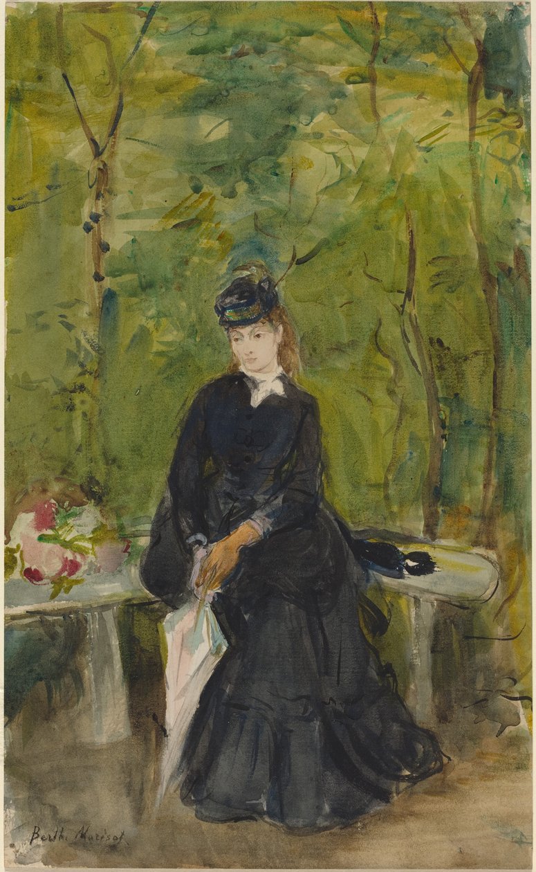 Die Schwester des Künstlers Edma im Park von Berthe Morisot