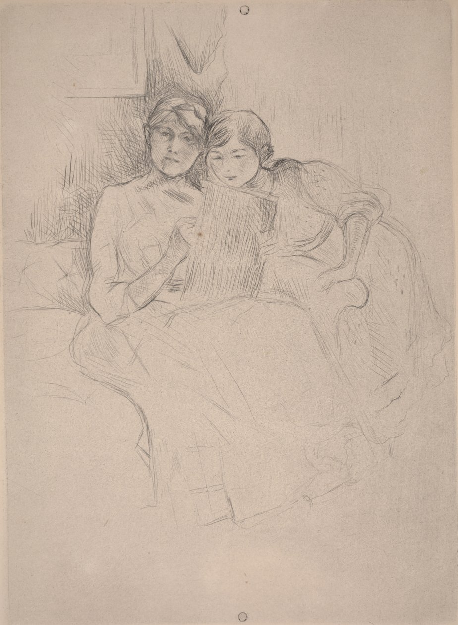Die Zeichenstunde - Berthe Morisot zeichnet mit ihrer Tochter, ca. 1889-90 von Berthe Morisot