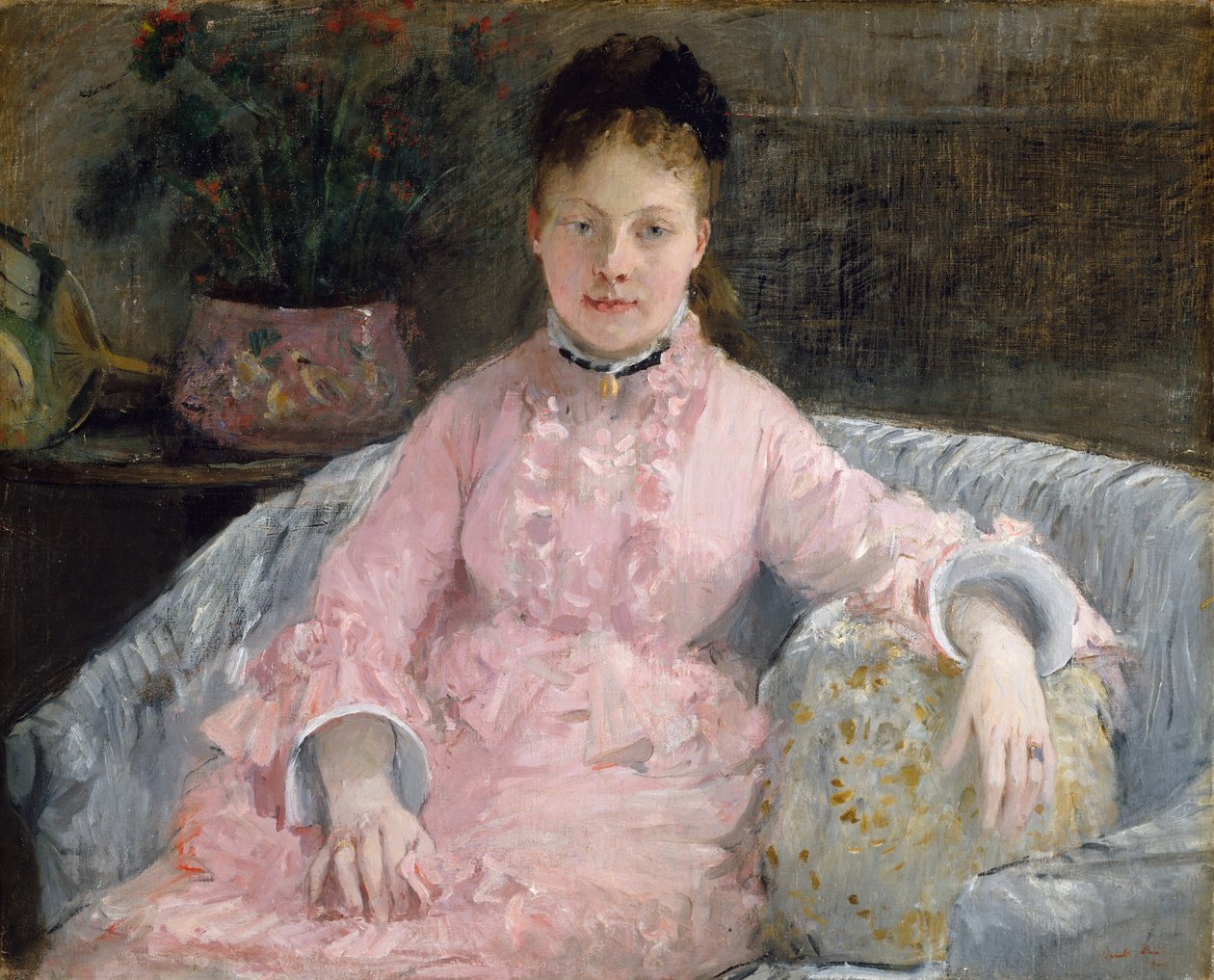 Das rosa Kleid Albertie-Marguerite Carré, später Madame Ferdinand-Henri Himmes (ca. 1870) von Berthe Morisot
