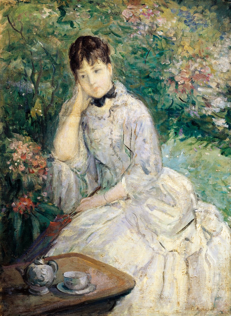 Junge Frau auf einem Sofa sitzend von Berthe Morisot