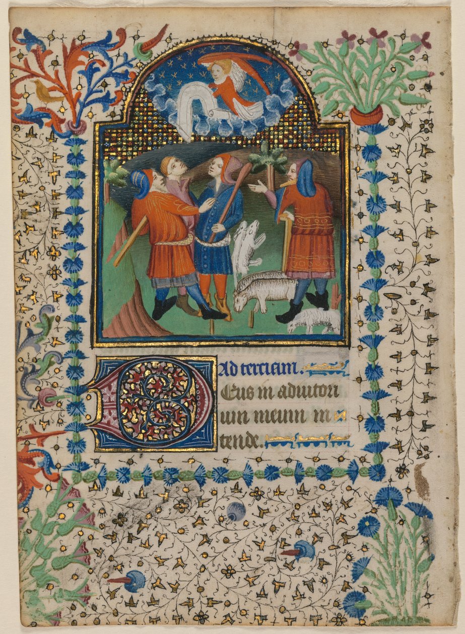 Blatt aus einem Stundenbuch: Verkündigung an die Hirten recto, ca. 1410-20 von Boethius Illuminator