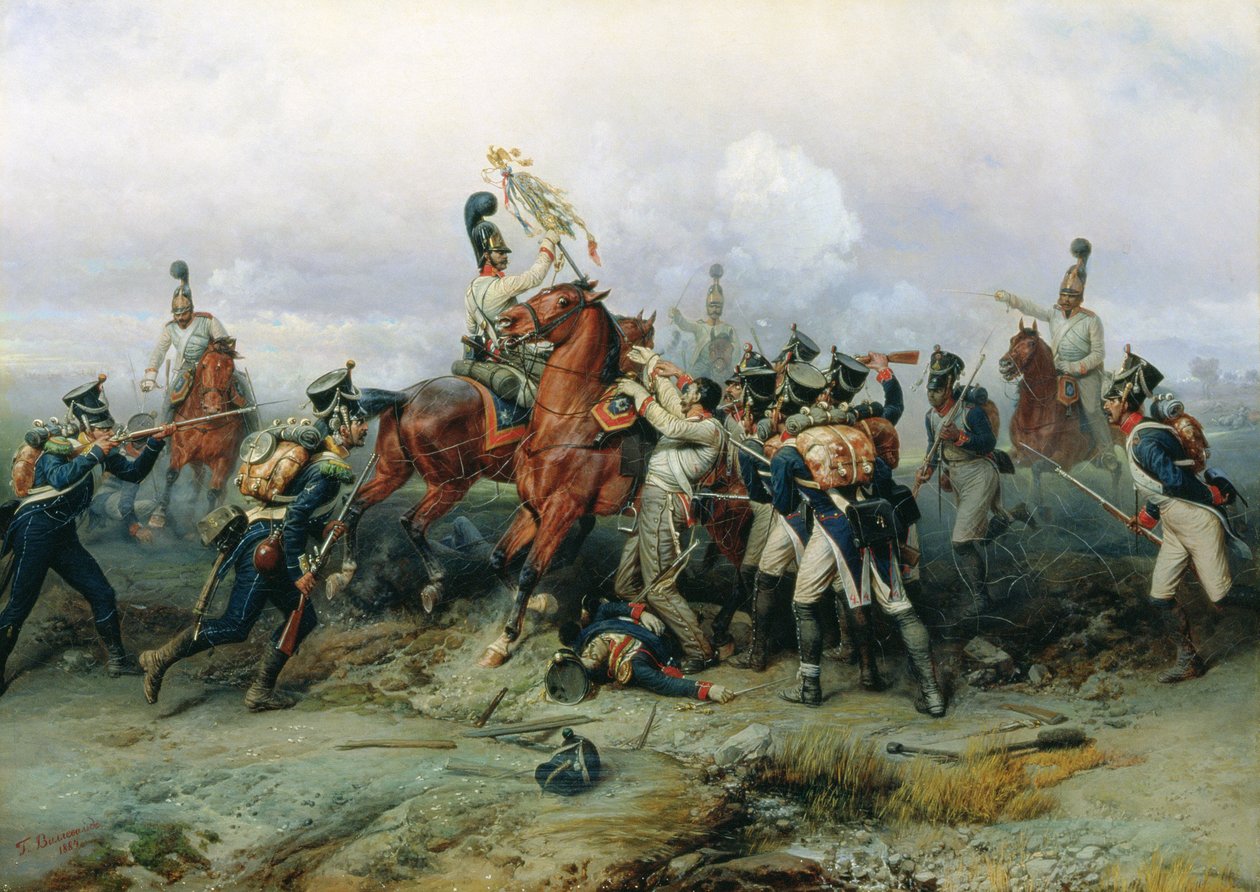 Die Heldentat des berittenen Regiments in der Schlacht von Austerlitz, 1884 von Bogdan Willewalde