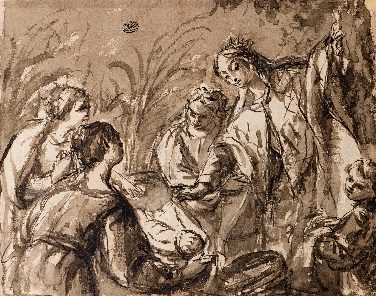 Die Tochter des Pharao entdeckt den Säugling Moses, Das Finden von Moses von Bolognese School
