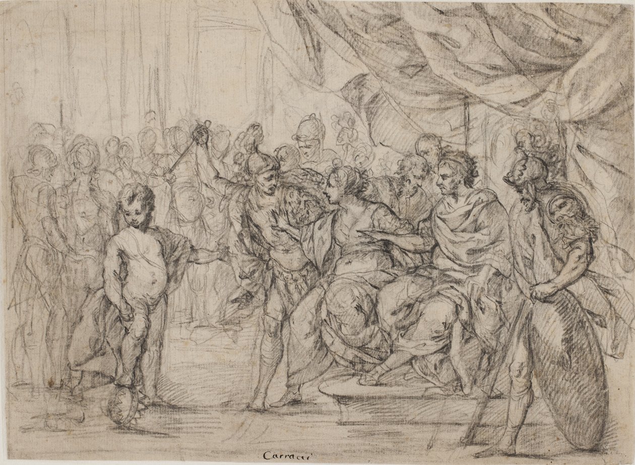 Moses als Kind, das die Krone des Pharaos mit Füßen tritt von Bonaventura Lamberti