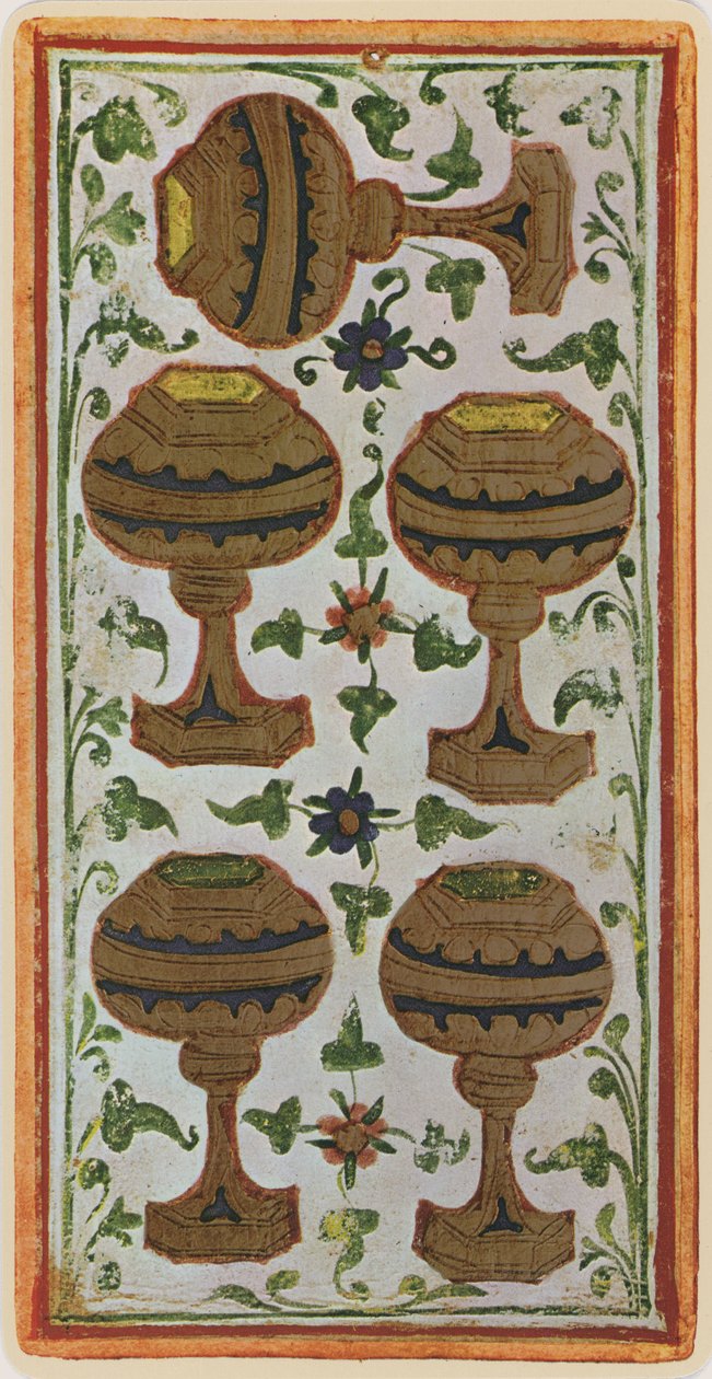 Die Fünf der Kelche, Faksimile einer Tarotkarte aus dem 