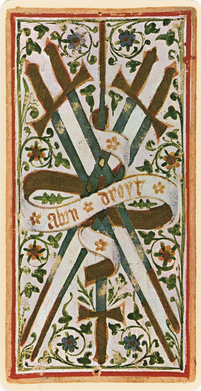Die Fünf der Schwerter, Faksimile einer Tarotkarte aus dem 
