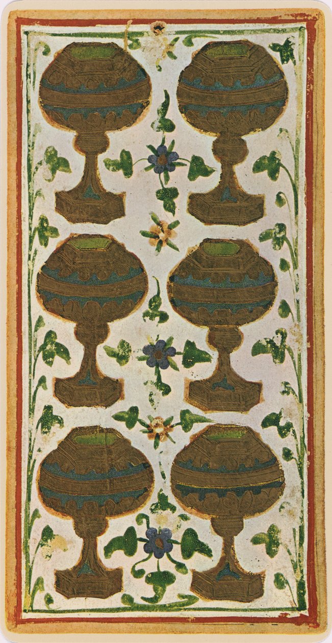 Die Sechs der Kelche, Faksimile einer Tarotkarte aus dem 