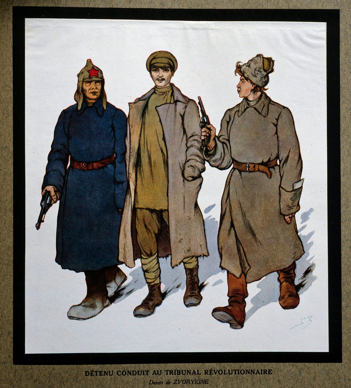 Russland nach der Revolution von 1917: „Ein Häftling wird vor das Revolutionstribunal gebracht“ von Boris Vasilievich Zvorykin