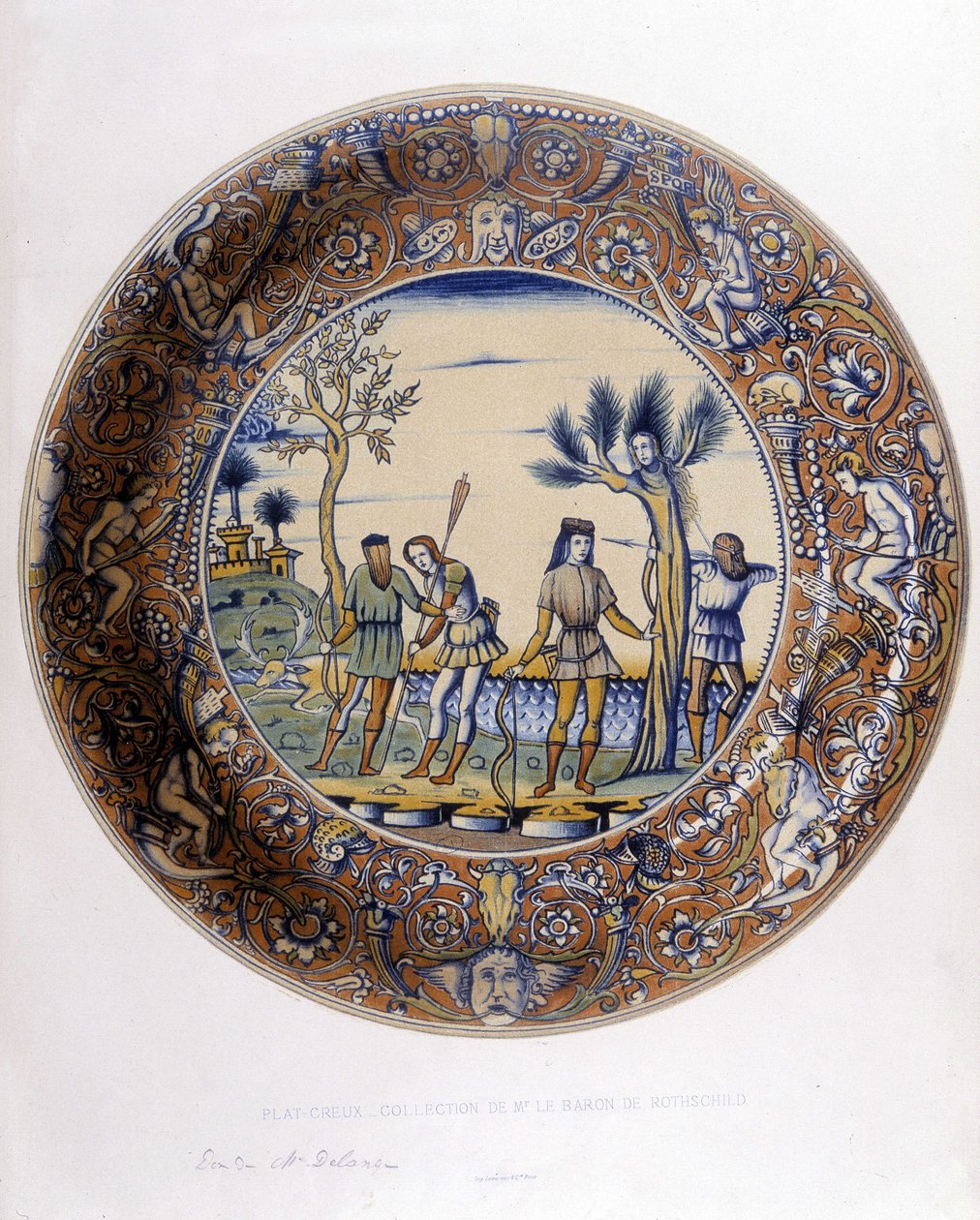 Daphne verwandelt sich in einen Lorbeer, um der Verfolgung durch Apollo zu entkommen - in „Collection of Italian faiences of the XV, XVI and XVIII centuries“, entworfen von C. Delange und C. Borneman, ed. Delange, Paris von Bornemann Bornemann