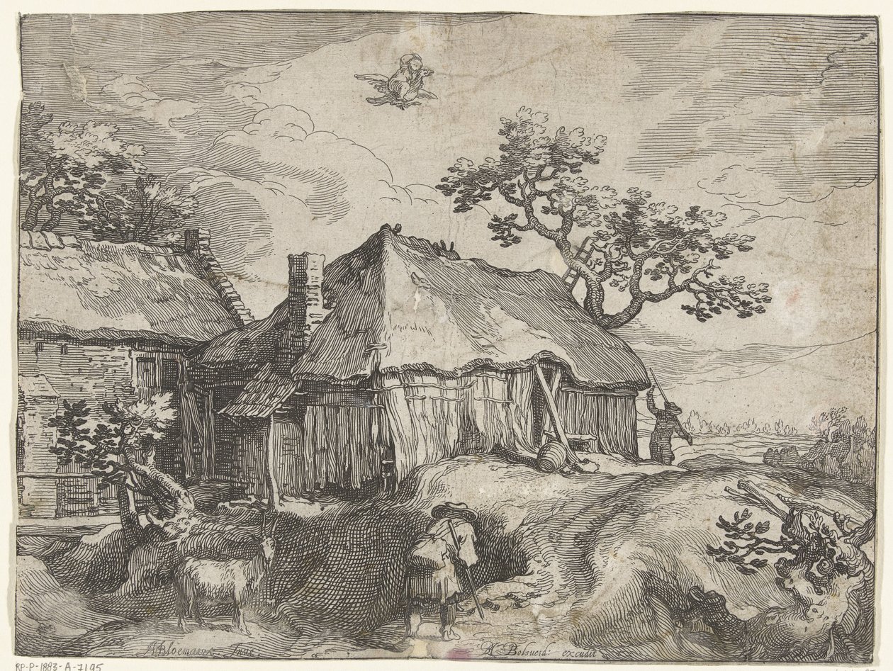 Landschaft mit Bauernhof und Raub von Ganymedes von Boëtius Adamsz. Bolswert