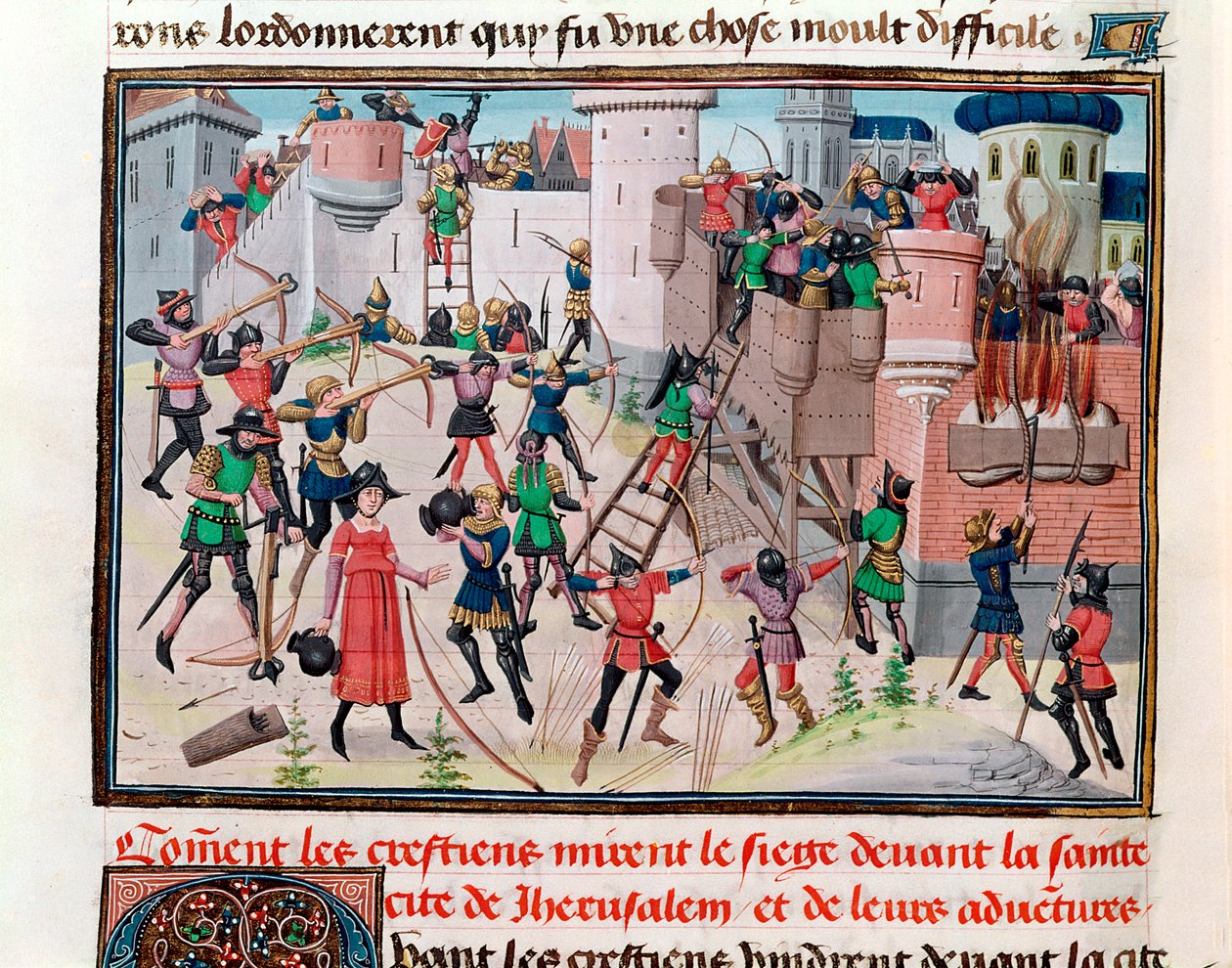 Ms 5089-90 Die Belagerung Jerusalems durch die Christen während eines der Kreuzzüge, aus Chroniques des empereurs von David Aubert, 1462 von Brabant School