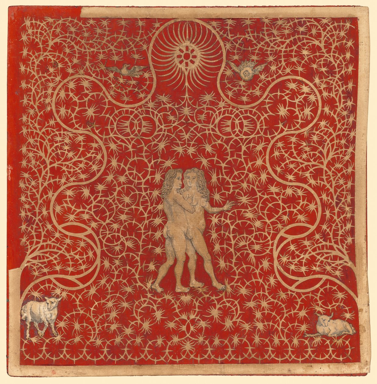 Adam und Eva im Garten mit zwei Schafen und zwei Tauben von British 18th Century