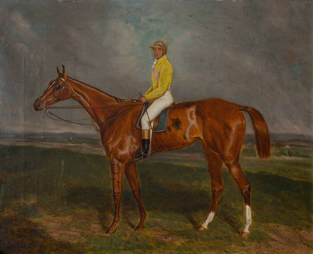 Kastanienbraunes Rennpferd mit Jockey, ca. 1860-90 von British School