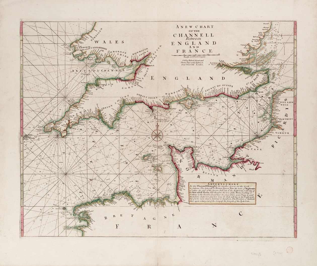 Karte des Kanals zwischen England und Frankreich von British School